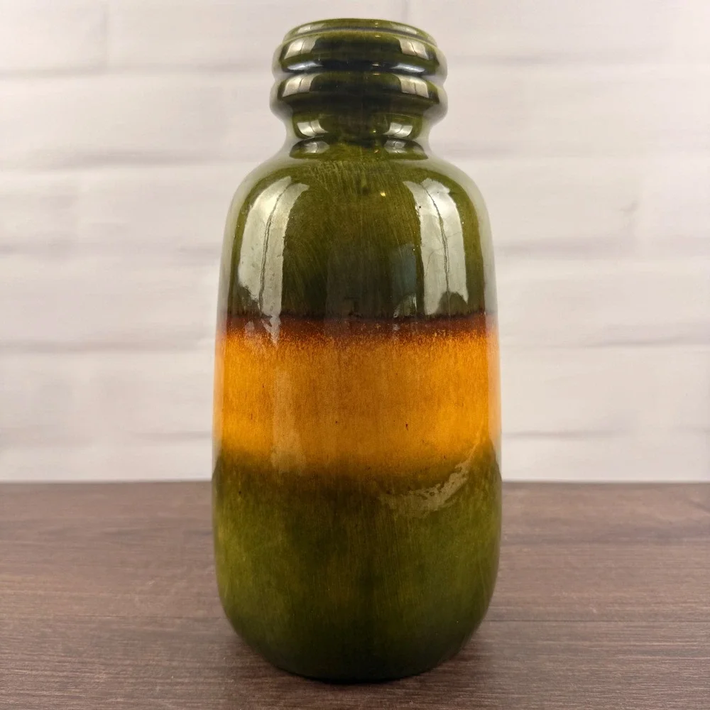 Scheurich 413-26 West German Pottery Krug Handled Vase Green Amber